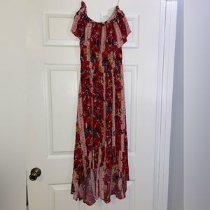 Off the shoulder red dress!